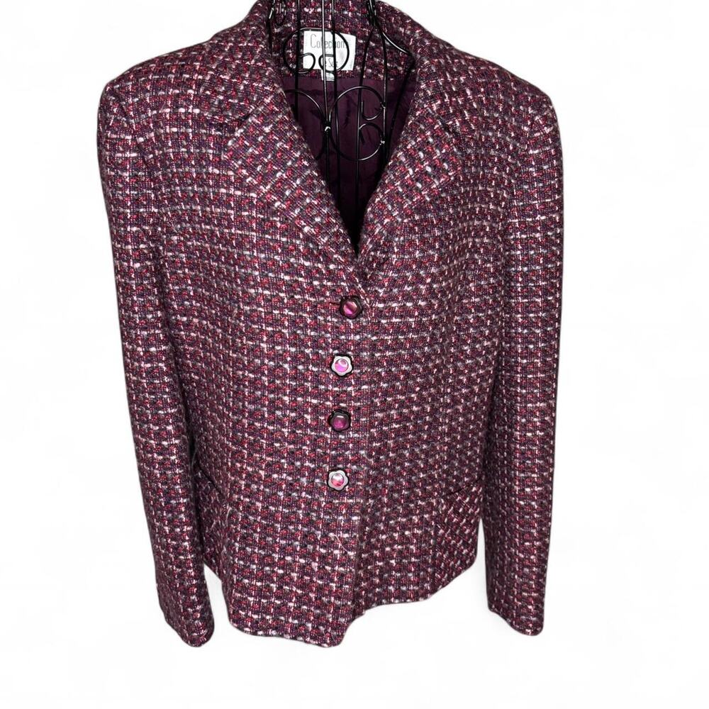 Le Suit Women's Tweed Jacket - Burgundy and White